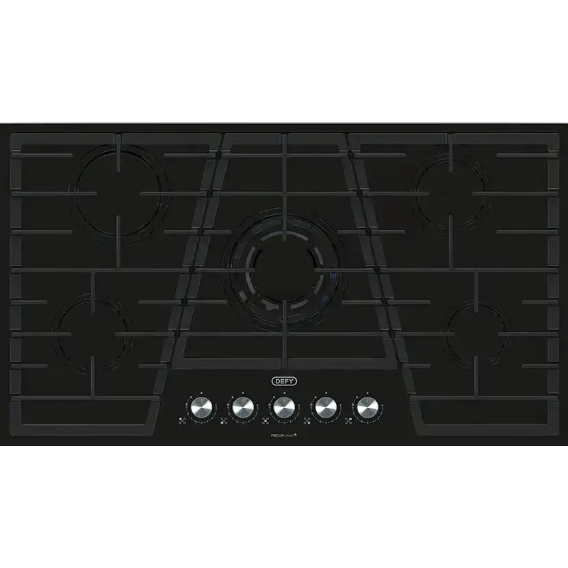 Defy DHG931 Gemini 35.5-inch 5-Burner Black Glass Gas Hob with Wok