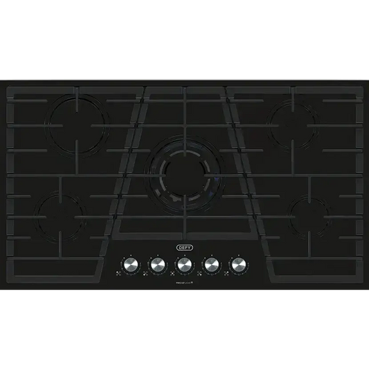 Defy DHG931 Gemini 35.5-inch 5-Burner Black Glass Gas Hob with Wok