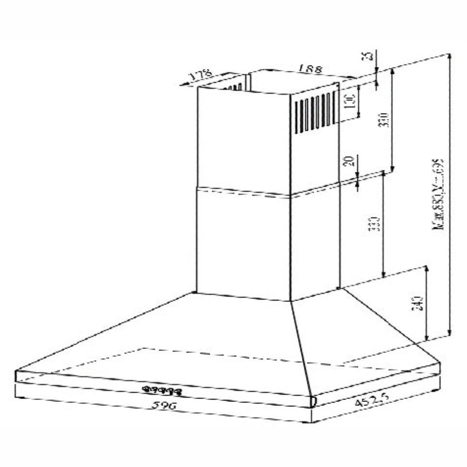 Ferre 60cm Black Pyramid Cooker Hood, 3-Speed, LED Lighting, Quiet Operation