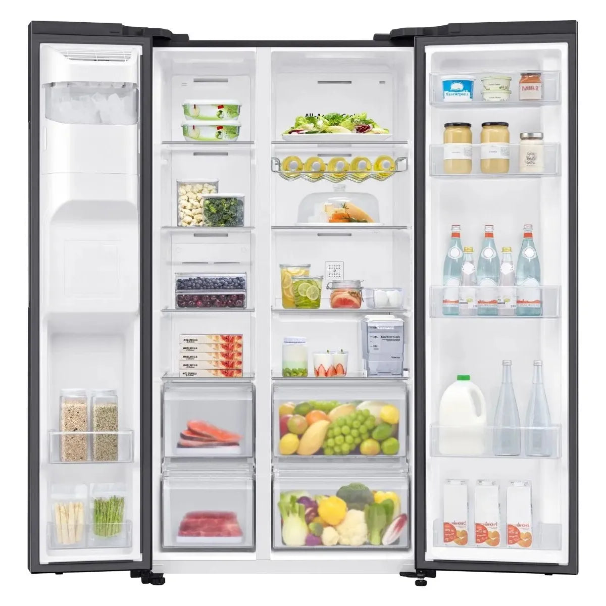 Samsung 617L Side-by-Side Refrigerator: SpaceMax, Non-Plumbed Ice & Water Dispenser