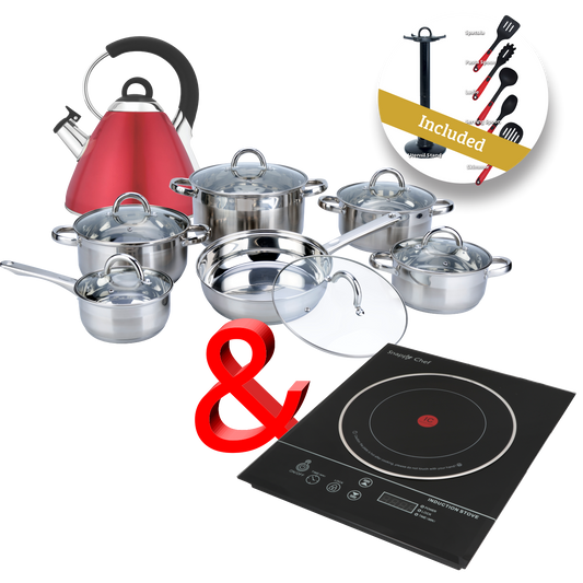 Snappy Chef Supreme Induction Cooktop, Cookware Set, Kettle & Utensils Combo